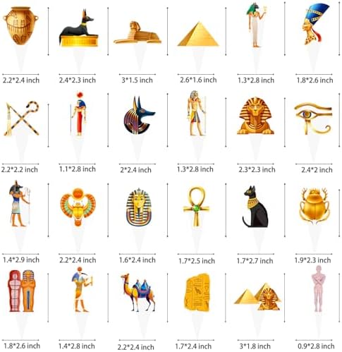 Egyptian Cupcake Toppers 48PCS Egypt Pyramid Party Decorations Ancient Egypt Theme Birthday Decorations Mummies and Sphinx Cupcake Picks for Egyptian Baby Shower Supplies
