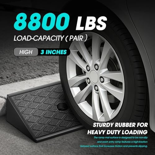 DNA Motoring 2pcs 3" Rise Rubber Curb Ramp Heavy Duty Loading Driveway Ramp Threshold Ramp 38.6" L x 6.7" W x 3" H for Loading Dock, Warehouse, Wheelchair, Motorcycles, Cars, TOOLS-00644