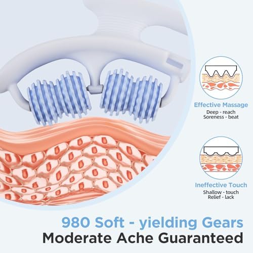 Cellulite Massage Tool - Lymphatic Drainage Massager - Muscle Roller, Deep Fascia Massage, Dimpled Skin Removal, Legs/Thighs/Buttocks, Anti-Cellulite Roller, Smooth Skin (14 Wheel - Blue)