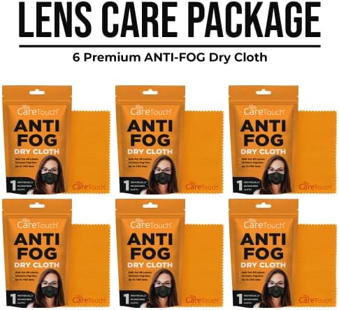 Care Touch Anti-Fog Dry Cloth - Anti Fog Wipes for Glasses - Individually Wrapped Suede Microfiber Cloth - Safe for All Lenses - 24-Hours Fog Free - Care Touch Lens Wipes - Eyeglass Cloth for Cleaning