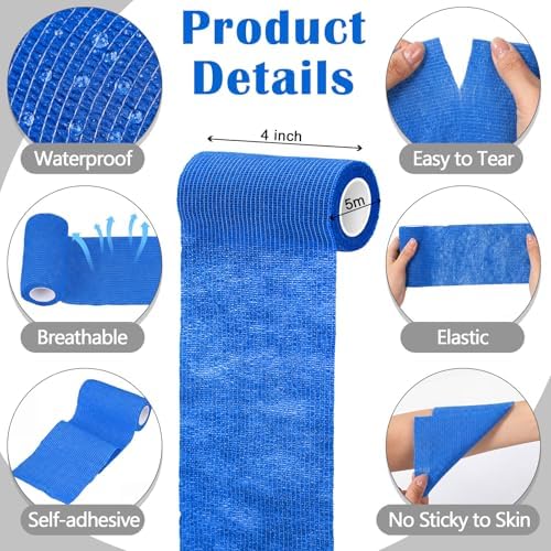 Treela 36 Pcs Self Adherent Bandage 4" X 5 Yard Wrap Breathable Cohesive Bandage Elastic Adhesive Tape for Stretch Athletic Sports Wrist Ankle(Blue)