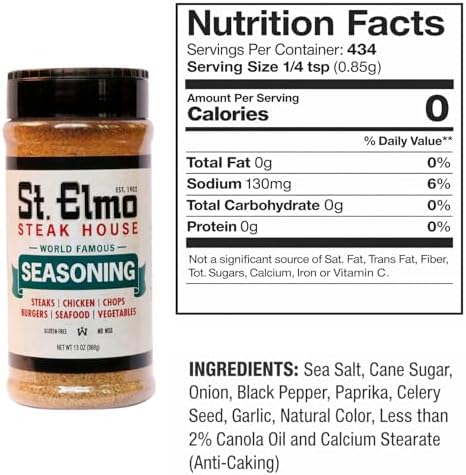 St Elmo Steak House Steakhouse Seasoning Bulk, Extra Large 13 oz Shaker Bottles, 2-Pack (1.63 lb) – Professional-Grade, Restaurant-Style Flavor – with Galley Grove Sugar-Free Breath Mints