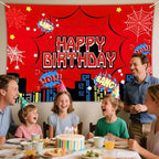 Red Spider Web Backdrop for Birthday Party Decoration, 7 x 5ft Photo Background Banner Red and Blue Cartoon Theme Party Supplies for Boys Baby Shower Wall Decor Photo Booth Props (7 x 5ft)