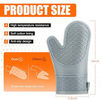 Silicone Oven Mitts, Heat Resistant 2PCS Oven Mitts with Soft Cotton Lining, Waterproof Non-Slip Grip Oven Glove, Kitchen Potholder Mits for BBQ, Baking, Cooking, 12.5 Inch - Grey