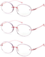 LUFF 3-Pack Rimless Oval Reading Glasses for Women,Stylish Blue Light Blocking Frameless Computer Readers Anti Eyestrain