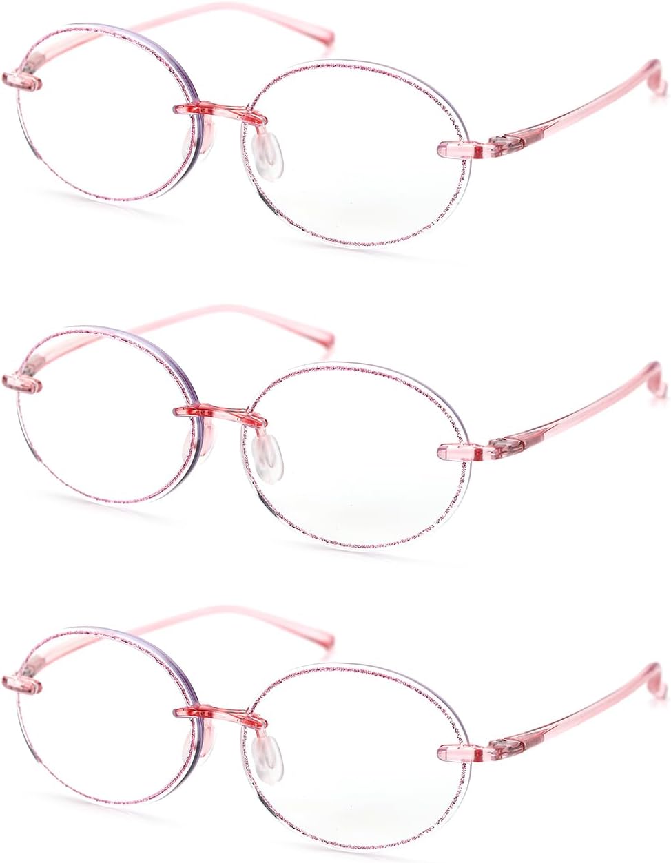LUFF 3-Pack Rimless Oval Reading Glasses for Women,Stylish Blue Light Blocking Frameless Computer Readers Anti Eyestrain