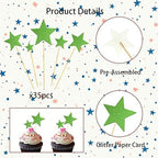 35 PCS Little Star Cupcake Toppers Glitter Twinkle Star Cupcake Picks Stars Party Decorations for Wedding Engagement Baby Shower Birthday Party Decorations Supplies Mixed Size Grass Green