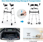 Goplus Walkers for Seniors, Foldable Standard Walker with 5’’ Wheels and Removable Padded Armrests 220lbs, Lightweight Walking Mobility Aid, Folding Platform Walker for Elderly, Handicap, Disabled