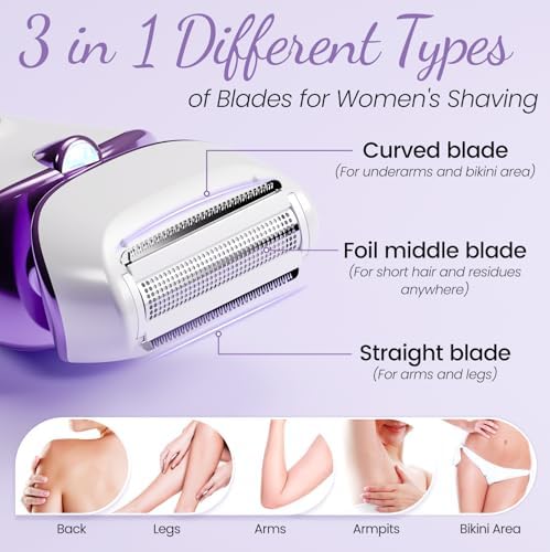 PRITECH Electric Razor for Women - Rechargeable Shaver for Women Portable Lady Shaver for Legs, Arm, Underarms, Bikini, USB Rechargeable, Wet & Dry Waterproof Bikini Trimmer for Woman, Purple