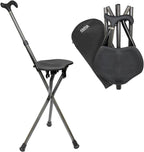 KMINA Cane with Seat Folding Lightweight, Carbon Fiber, Height Adjustable, Cane Chair for Woman and Men, Black, PRO Model