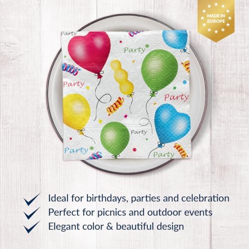 PAW - Luncheon Party Napkins 6,5'' x 6,5'', Colorful Rainbow Disposable Paper Napkins, Lunch Napkins for Birthday Parties, Kids Parties, Decoupage, Tableware Party Supplies, 50 Count