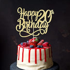 Gold Glitter Happy 20th Birthday Cake Topper,Cheers to 20 Years,happy 20th Birthday Cake Topper,20th Anniversary Cake Topper， men and women 20 years old happy birthday Party Decoration