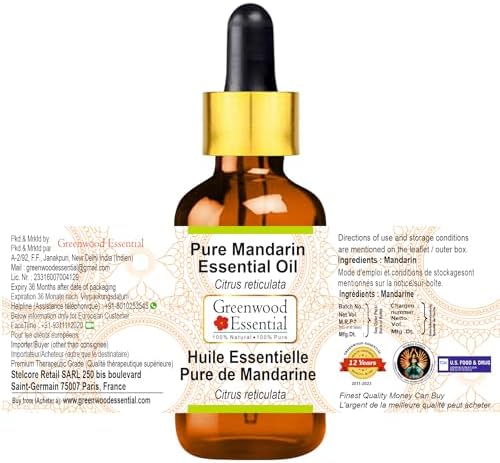 Greenwood Essential Pure Mandarin Essential Oil (Citrus reticulata) with Glass Dropper Steam Distilled 100ml (3.38 oz)