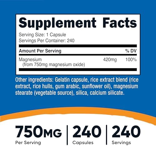Nutricost Magnesium Oxide 750mg, 240 Capsules - 420mg of Magnesium, Non-GMO, Gluten Free