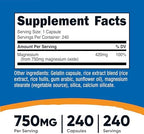 Nutricost Magnesium Oxide 750mg, 240 Capsules - 420mg of Magnesium, Non-GMO, Gluten Free