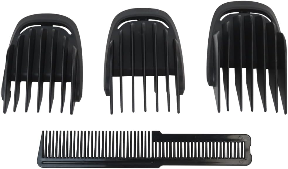 3 Piece Set (9mm 12mm 16mm) Haircut Blade Guards for P-hilips Norelco Multigroom MG7750 MG7770 MG7785, with Small Beard Comb Black by Acupress