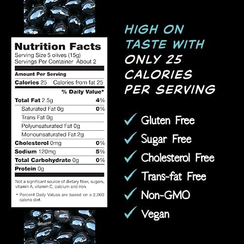 Mario Camacho Foods Pitted Snack Olives - Black Olives with Sea Salt - 1.05 oz Pouches (Pack of 12)