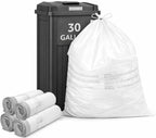30 Gallon Drawstring Trash Bags, 50 Count, 1.3 Mil Extra Strong White Large Garbage Bags, Unscented Trash Liners for Kitchen, Office & Everyday Yard Cleanup, Fits 100-115L Cans