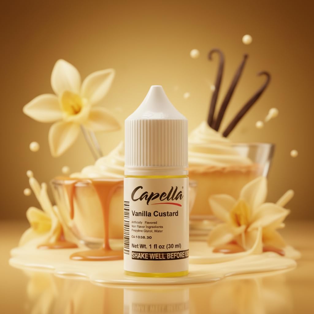 Capella Flavors Vanilla Custard Flavor Concentrate – 30 mL | Smooth, Creamy Vanilla Dessert Flavoring, Water-Soluble, No Sugar or Calories, Made in USA
