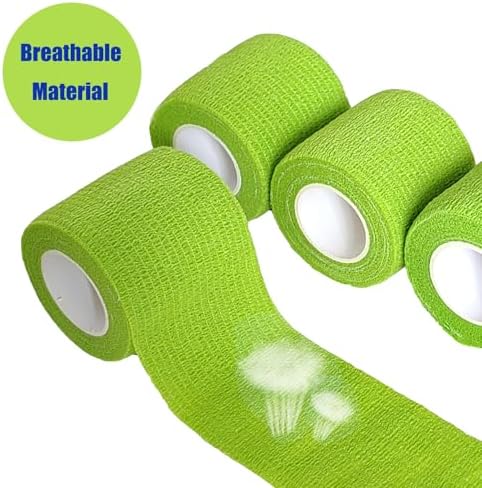 6 Pack 2 Inches Self Adhesive Wrap Bandage Self Adherent Cohesive Bandage Tape Stretch Vet Wrap Breathable Athletic Tape for Sports, Wrist, Ankle（Green）