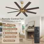 WINGBO 64 Inch Ceiling Fan without Light - 8 Plywood Blades, 6-Speed Reversible DC Motor, Noiseless Remote Control Ceiling Fan No Light for Bedroom Living Room Kitchen, Gold and Walnut/Black