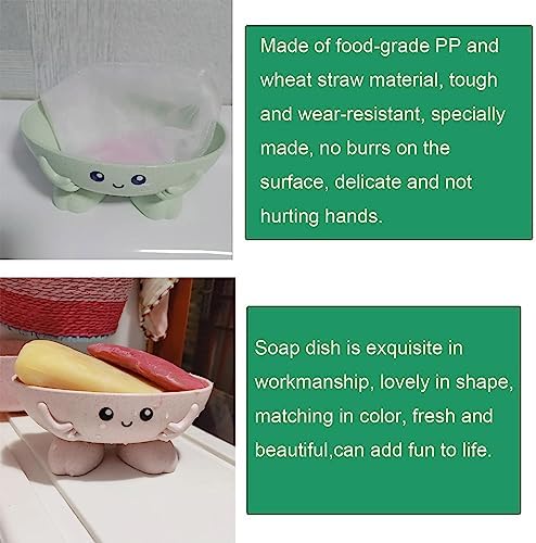 2 Pack Soap Dish Soap Bar Holder Box Storage Container Saver Draining Tray Wheat Straw Material Cartoon Panda Shape for Kids Children Shower Bathroom Kitchen Countertop (Pink + Green)