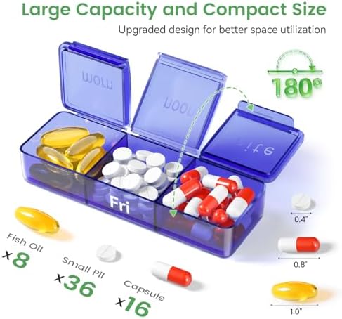 Weekly Pill Organizer 3 Times a Day, Pill Cases Organizers 7 Day, Medicine Pill Organizer by Time, Daily Pill Box AM/PM/Night, Travel Pill Case for Medication, Vitamins, Fish Oil and Supplements