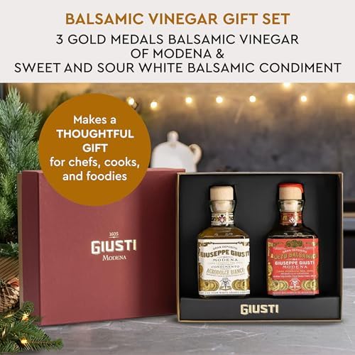 Giusti Balsamic Vinegar of Modena Gift Set, Gran Deposito Aceto Balsamico and Italian White Condiment with Box – 2 x 8.45 fl oz (2 x 250 ml)