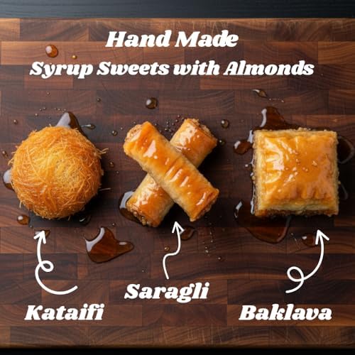 Handmade Greek Baklava Pastry Collection – 3-Pack | Baklava, Kataifi & Saragli | 4 Individually Wrapped Treats per Box | Authentic Mediterranean Desserts with Almond & Honey | Perfect for Lunches, Snacks & On-the-Go