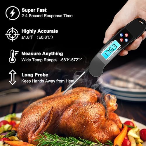 Digital Talking Thermometer for The Blind, Waterproof Instant Read Food Thermometer with Talking Function & Backlight, Meat Thermometer with Probe for Cooking and Grilling, and More