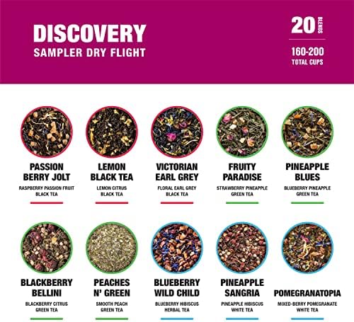 Tiesta Tea - Discovery Sampler Dry Flight Set, Loose Leaf, High to No Caffeine, Hot & Iced Up to 200 Cups, Tea Variety Pack with Green, Herbal, Black & Chai Brew, 20 Resealable Sample Pouches