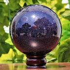 Blue Goldstone Gemstone Sphere Synthetic Crystal Ball with Wood Stand Chakra Healing Crystal Reiki Crafts Living Room Office Home Decor,5~5.5cm