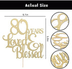 Golden 80 Years Love Blessed Cake Topper - 80th Birthday Cake Topper，happy 80th Birthday Cake Topper,80th Anniversary Wedding Birthday Party Decoration