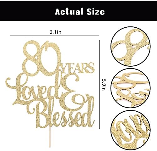 Golden 80 Years Love Blessed Cake Topper - 80th Birthday Cake Topper，happy 80th Birthday Cake Topper,80th Anniversary Wedding Birthday Party Decoration