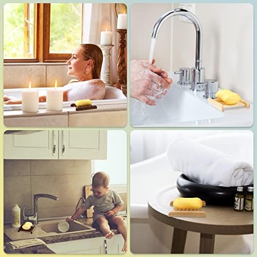 Honeydak 30 Pcs Bamboo Wood Soap Holder Wooden Soap Dish Tray Bathroom Wooden Sponge Case Handmade Bathtub Shower Dish Accessories for Home Sponge Scrubber(Natural Color, Charcoal)