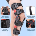 Hinged ROM Knee Brace with Side Stabilizers, Adjustable Post Op Knee Support Orthosis Immobilizer for ACL, PCL and MCL Injury, Medical Knee Orthopedic Support, Leg Stabilizer for Left or Right Leg, Men and Women (Red)