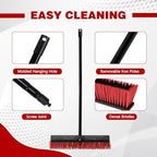 18 Inch Heavy Duty Push Broom Outdoor with 63" Long Handle Stiff Bristle Brush for Patio,Deck,Driveway,Garage,Yard,Warehouse&Concrete Floor Cleaning (Red)