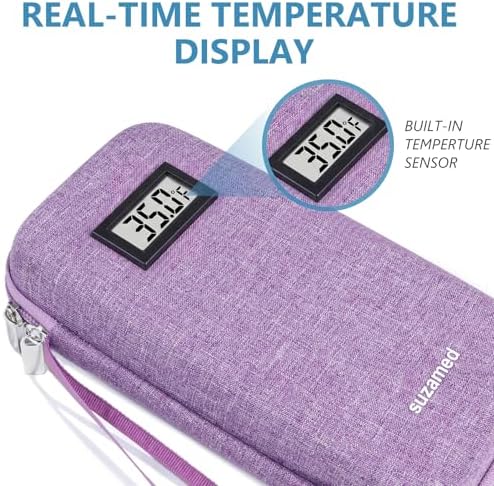 suzamed Insulin Cooler Travel Case,EVA Insulation Travel Medicine Kit with Temperature Display for Diabetes Care,Insulin Pen and Other Diabetic Supplies (Purple-Temp)
