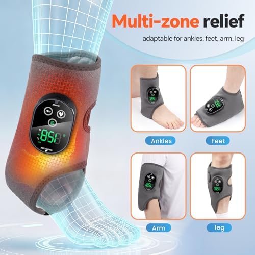 Cordless Foot Massager for Neuropathy, Foot and Ankle Massager, Ankle Heating Pad with Massage, 6 Heating, 3 Massage Modes&Timer, Gray