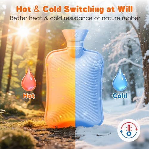 Dawdix 2L Natural Rubber Hot Water Bottle with Cover, Leakproof Design for Hot & Cold Compress, Ideal for Menstrual Cramps/Hand & Feet Warmer/Neck & Shoulder Pain Relief, Ultra-Soft Touch, Gray