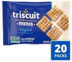 Triscuit Minis Original Whole Grain Wheat Crackers, Vegan Crackers, Bulk Lunch Snacks, 20 Snack Packs