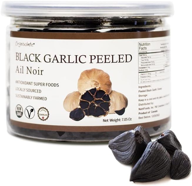 Orgnisulmte Canada Peeled Black Garlic Fermented for 90 Days Peeled Multiple Clove Super Foods, Ready to Eat 7.05 Oz