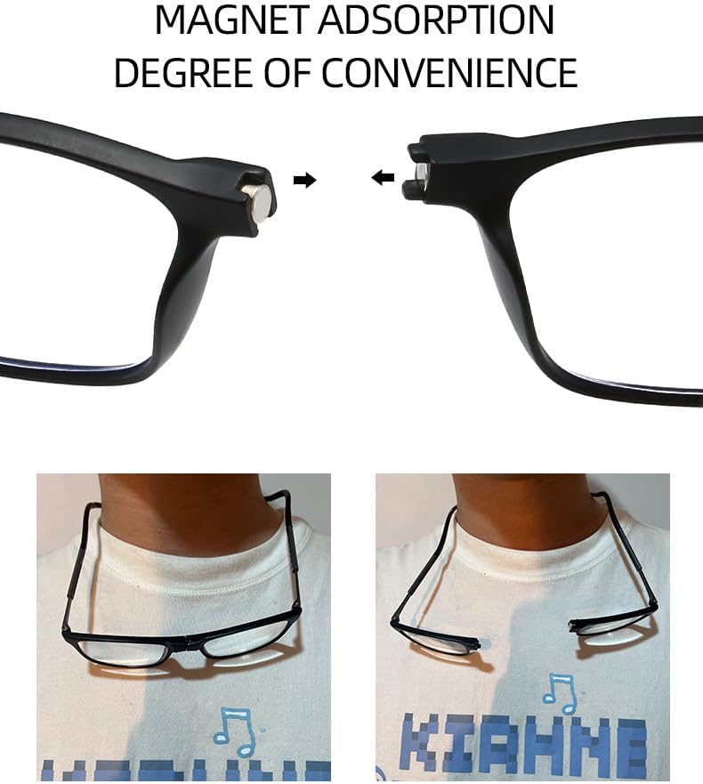 Magnetic Reading Glasses with Front Connect Blue Light Blocking,Comfortable Neck Hanging Readers for Men and Women