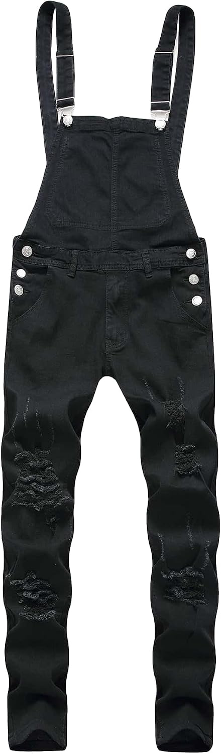 WDIRARA Men's Ripped Distressed Skinny Denim Overalls Dungarees Jeans Jumpsuits with Pocket