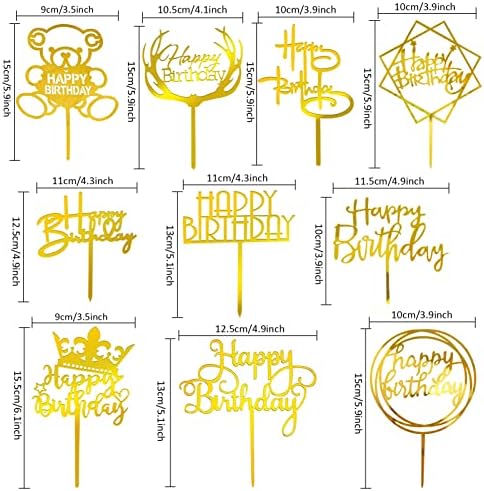 Happy Birthday Cake Topper, 20PCS Gold Acrylic Happy Birthday Sign Cupcake Toppers Set for Boys Girls Women Men Birthday Party Decorations Supplies