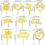 Happy Birthday Cake Topper, 20PCS Gold Acrylic Happy Birthday Sign Cupcake Toppers Set for Boys Girls Women Men Birthday Party Decorations Supplies