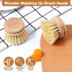 12 Pcs Bamboo Dish Brush Replacement Heads, Natural Sisal Bristle Refills, Eco Friendly Compostable Scrubber Heads for Cleaning Kitchen Utensils