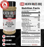 Heath Riles BBQ Rub - Garlic Jalapeño Seasoning, Champion Pitmaster Recipe, Legendary Rubs For Smoking & Grilling, 80+ BBQ Championships, 12 oz.