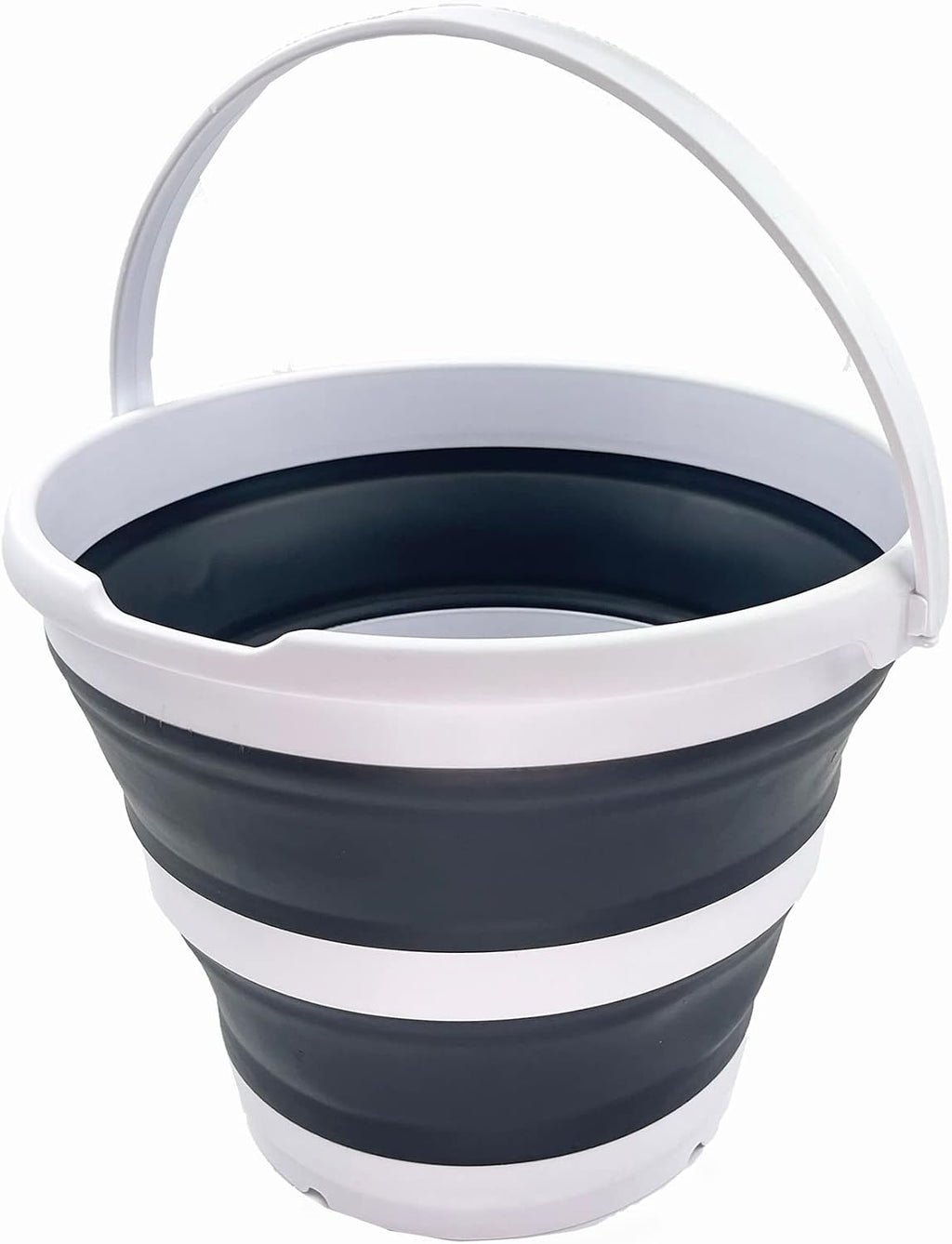 SAMMART 10L (2.6 Gallon) Collapsible Plastic Bucket - Foldable Round Tub - Portable Fishing Water Pail - Space Saving Outdoor Waterpot, Size 33cm Dia (White/Charcoal Black)