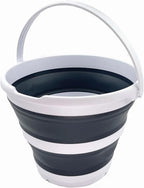 SAMMART 10L (2.6 Gallon) Collapsible Plastic Bucket - Foldable Round Tub - Portable Fishing Water Pail - Space Saving Outdoor Waterpot, Size 33cm Dia (White/Charcoal Black)